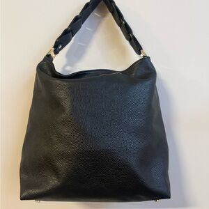 Classic Black Pebbled Shoulder Hobo with Braided Strap